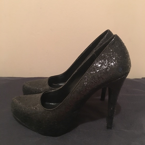 Black Sequinned Heels - Picture 2 of 4